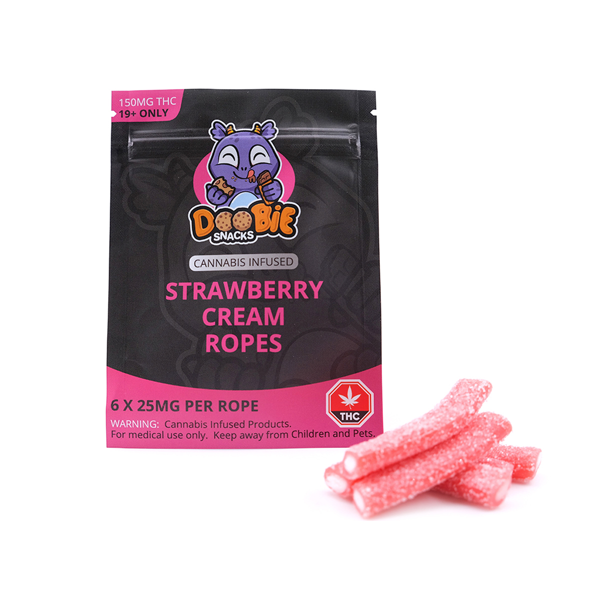 Buy Doobie Snacks Strawberry Cream Ropes 150mg THC Online