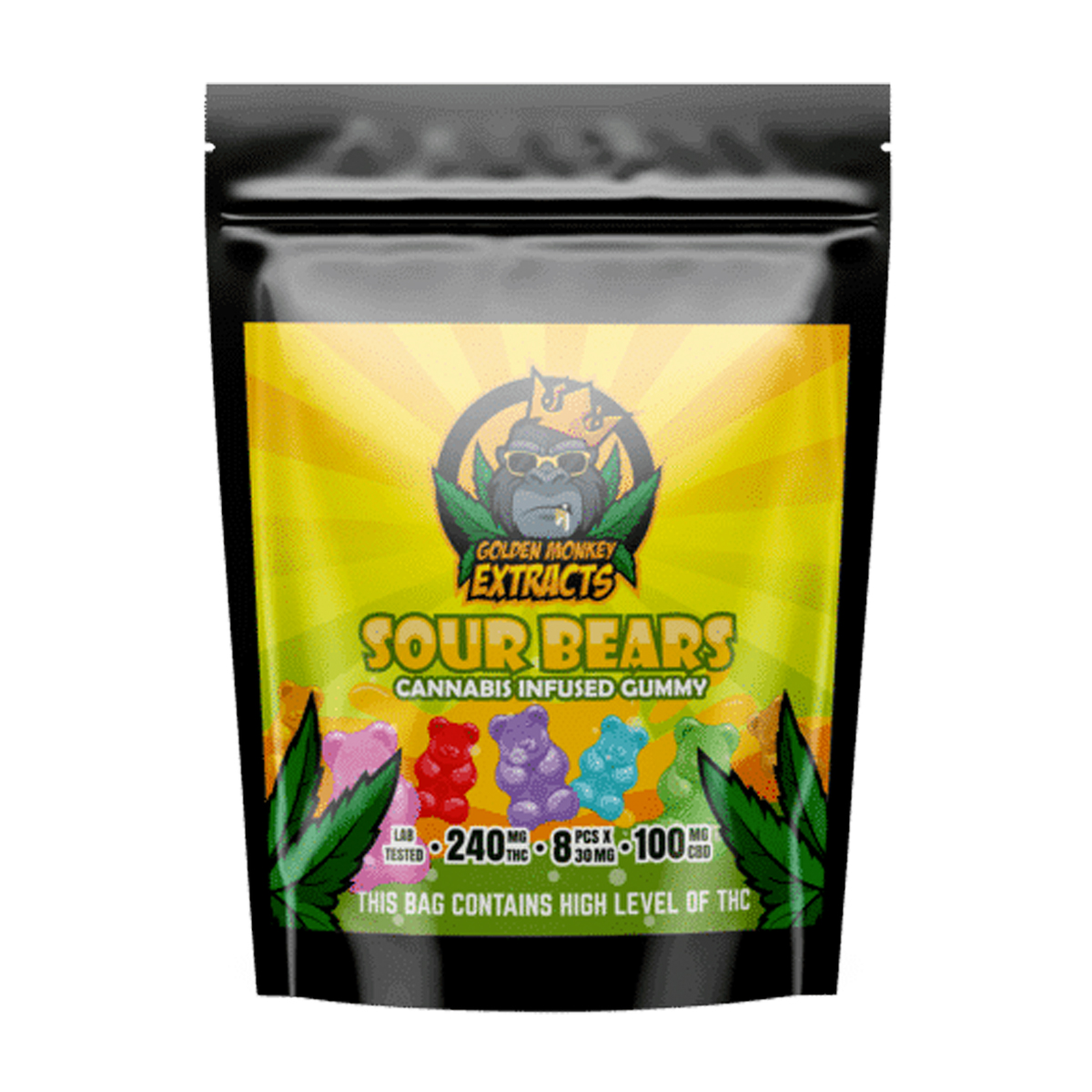 Buy Golden Monkey Sour Bears 240mg THC + 100mg CBD Gummies