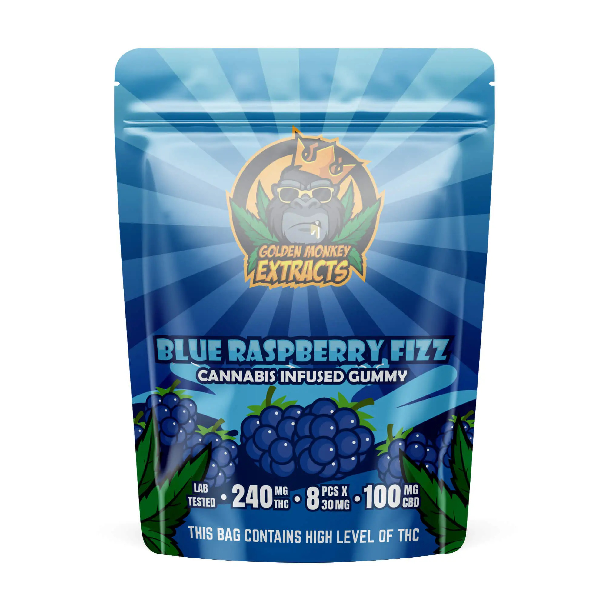 Golden Monkey Extracts - Blue Raspberry Fizz - 240mg THC + 100mg CBD |Buy Edibles Online | Dispensary Near Me